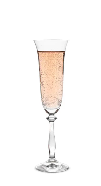 Verre Champagne Rose Mousseux Isolé Sur Blanc — Photo