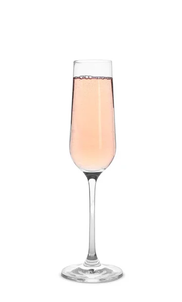 Glas Gnistrande Ros Champagne Isolerad Vit — Stockfoto