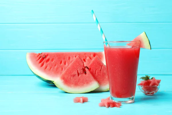 Bebida Sandía Verano Vaso Fruta Rodajas Mesa —  Fotos de Stock