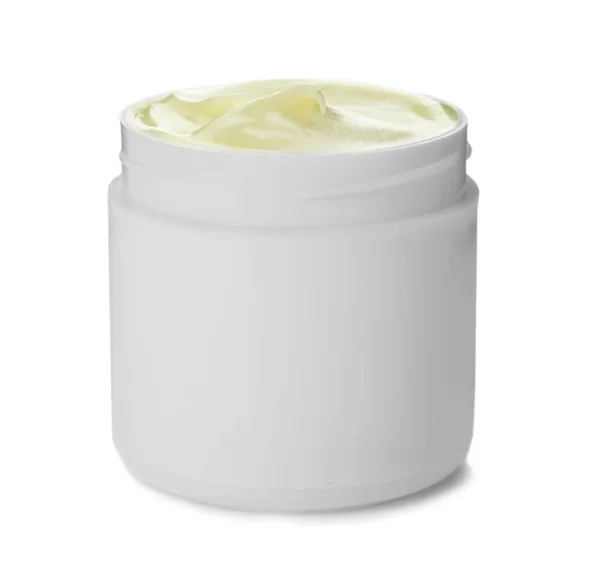Pot Avec Crème Pour Les Mains Sur Fond Blanc — Photo