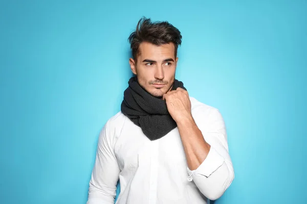 Young Man Trendy Hairstyle Posing Color Background — Stock Photo, Image