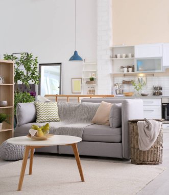 Modern mutfak ile şık daire iç. Ev tasarımı için fikir