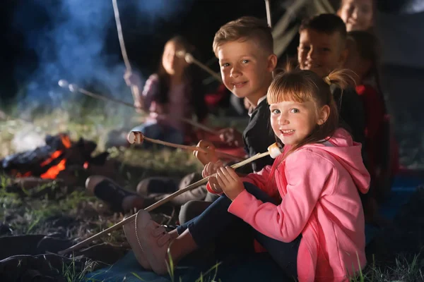 Děti Marshmallows Ohně Noci Letní Tábor — Stock fotografie