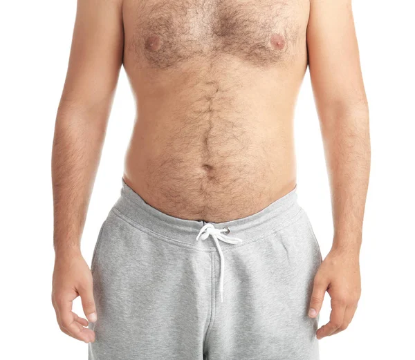 Υπέρβαροι Άνθρωπος Άσπρο Φόντο Closeup Προβολή — Φωτογραφία Αρχείου