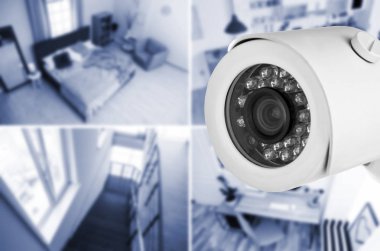 Oturma odası görünümünün üzerinde Cctv kamera gözetim altında