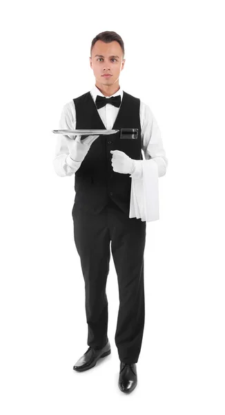 Kelner Taca Metal Białym Tle — Zdjęcie stockowe