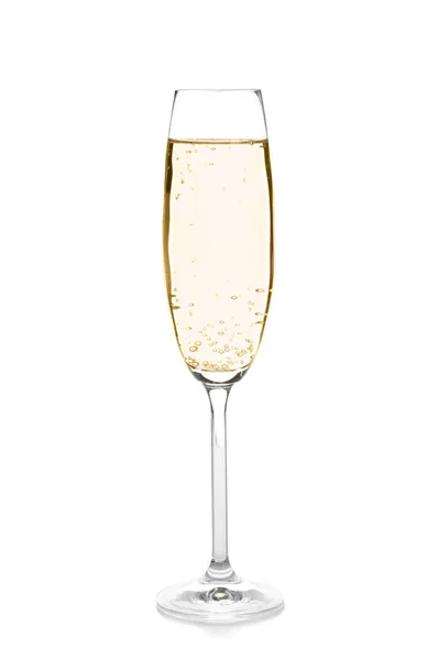 Verre Champagne Sur Fond Blanc Boisson Festive — Photo