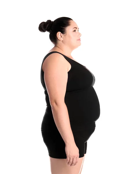 Толстая Женщина Белом Фоне Потеря Веса — стоковое фото