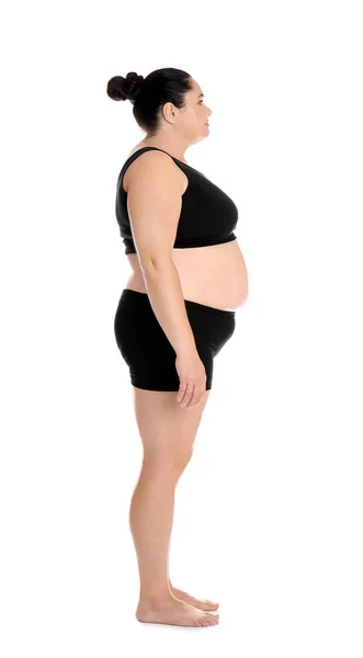 Retrato Cuerpo Entero Mujer Gorda Sobre Fondo Blanco Pérdida Peso — Foto de Stock