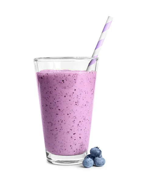 Leckerer Blueberry Smoothie Glas Auf Weißem Hintergrund — Stockfoto