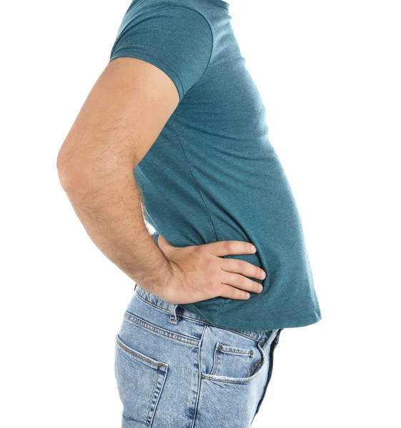 Υπέρβαροι Άνθρωπος Άσπρο Φόντο Closeup Προβολή — Φωτογραφία Αρχείου