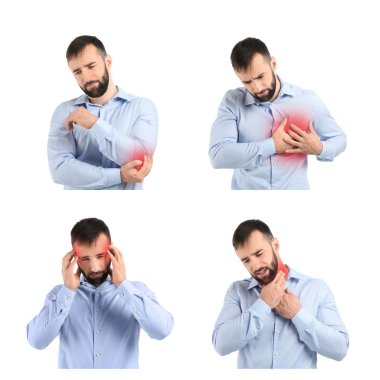 beyaz zemin üzerine sırt ağrısı çeken adam