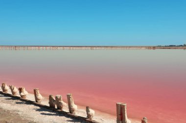 Yaz gününde pembe Gölü'nün güzel manzara