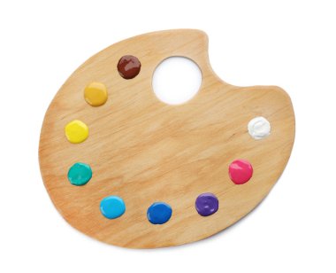 Palet boya beyaz arka planda, üstten görünüm