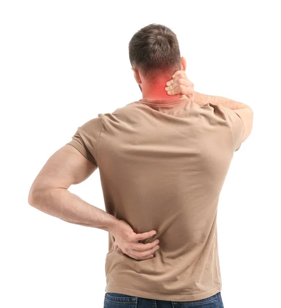 Man Suffering Back Pain White Background — Stock Photo, Image