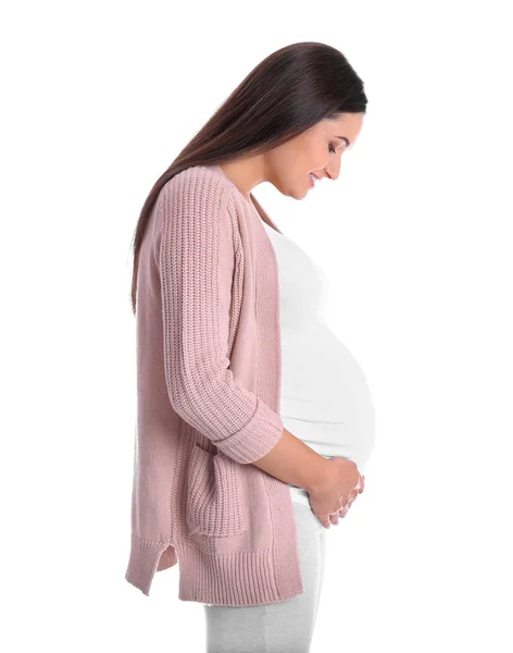 Bella Giovane Donna Incinta Sfondo Bianco — Foto Stock