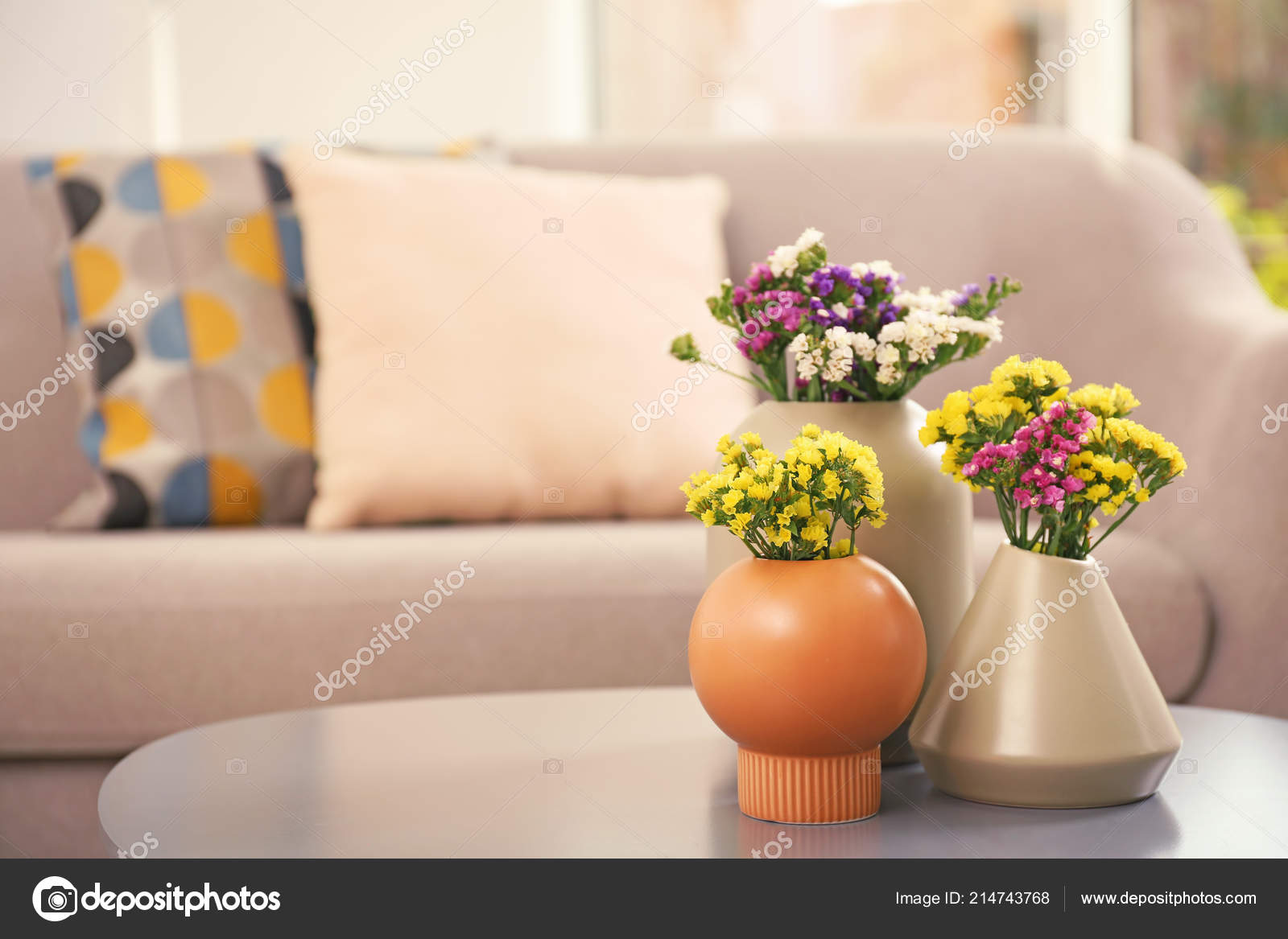 Beautiful Flowers Vases Element Interior Design Table Space Text