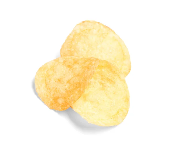 Leckere Knusprige Kartoffelchips Auf Weißem Hintergrund — Stockfoto