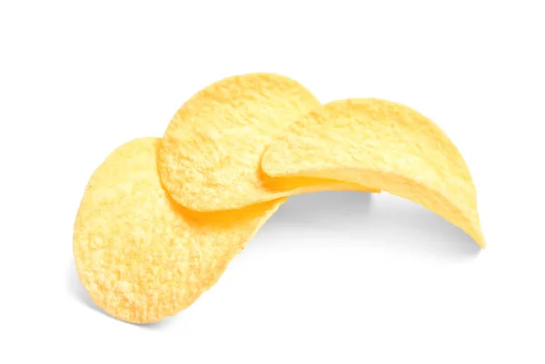 Lekkere Krokante Potato Chips Witte Achtergrond — Stockfoto