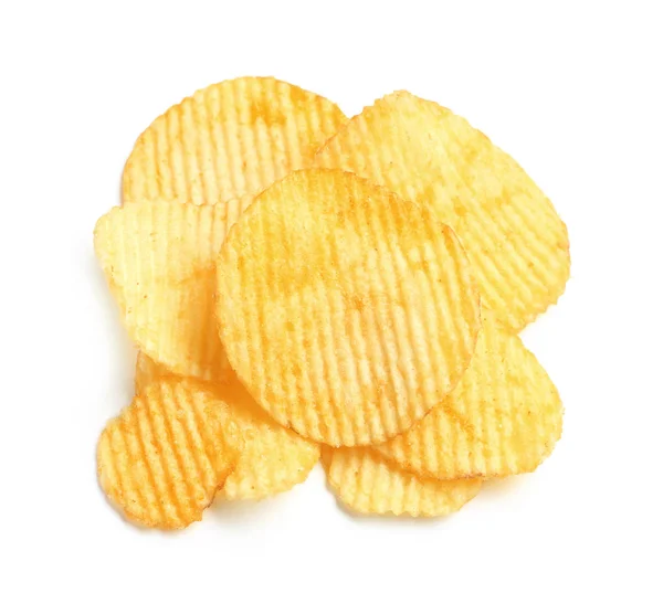 Välsmakande Räfflad Potatis Chips Vit Bakgrund — Stockfoto