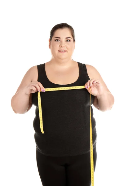 Übergewichtige Frau Mit Trauben Auf Weißem Hintergrund — Stockfoto