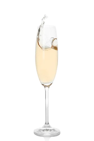 Glas Champagner Auf Weißem Hintergrund Festlicher Umtrunk — Stockfoto