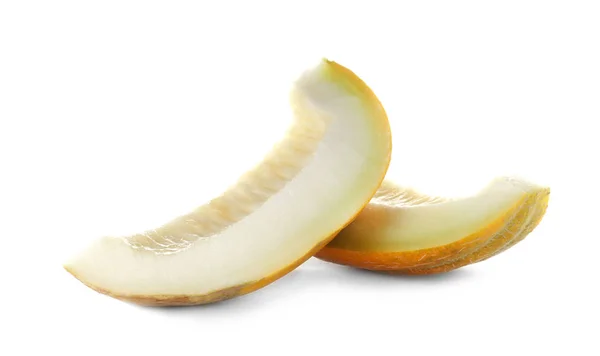 Tranches Melon Mûr Savoureux Sur Fond Blanc — Photo