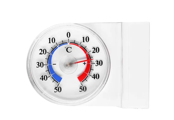 白い背景の上の天気予報温度計 ラウンド トップ ビュー — ストック写真