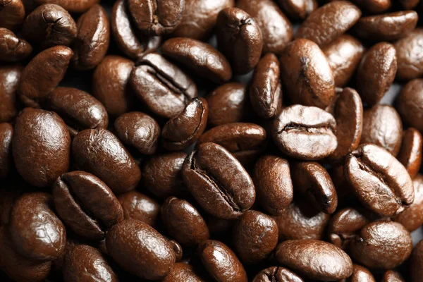 Rostade Kaffe Bönor Som Bakgrund Ovanifrån — Stockfoto