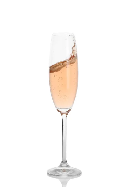 Glas Rosa Champagne Vit Bakgrund — Stockfoto