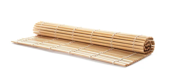 Gerollte Sushi Matte Aus Bambus Auf Weißem Hintergrund — Stockfoto