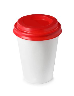 Kağıt kahve fincanı beyaz izole kapak ile