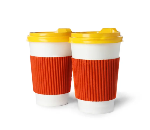 Takeaway Paper Coffee Cups Isolated White — Stock Photo, Image
