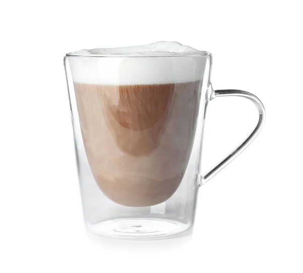 白で隔離二重壁ガラスのコーヒー カップ — ストック写真