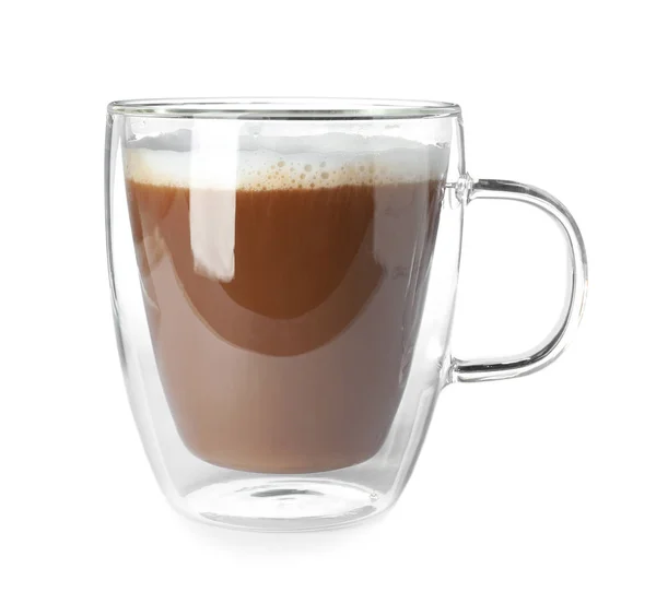 Double Paroi Tasse Café Verre Isolé Sur Blanc — Photo