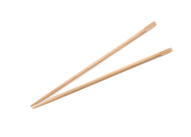 Bambu beyaz arka plan, üstten görünüm üzerinde yapılan yemek çubukları