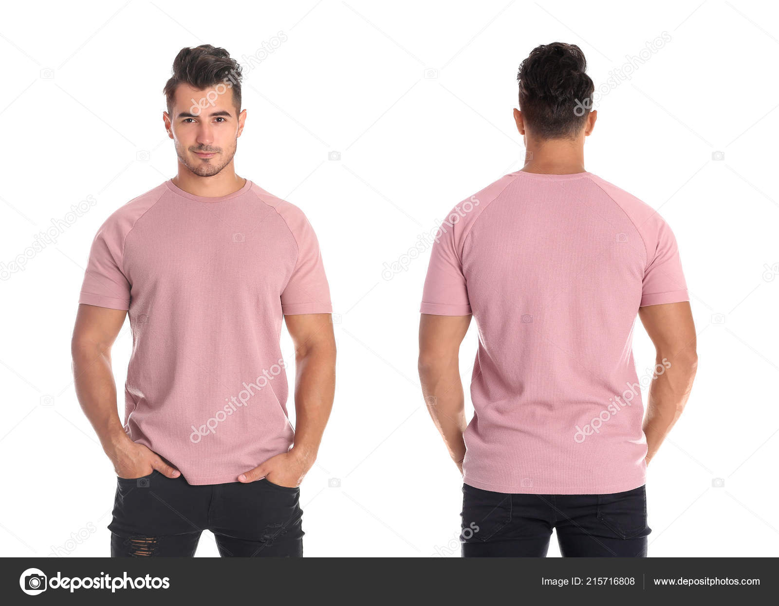 Set Young Man Different Blank Colorful Shirts White Background