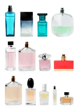 Beyaz arka plan üzerinde farklı boş parfüm şişeleri ile ayarla