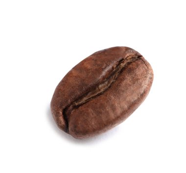 Beyaz arka plan üzerinde tek kavrulmuş kahve çekirdeği