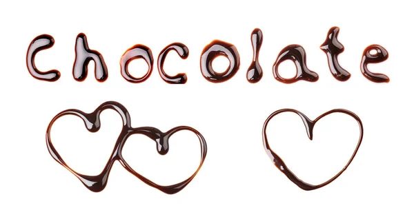 Set Avec Des Cœurs Chocolat Fondu Sur Fond Blanc — Photo