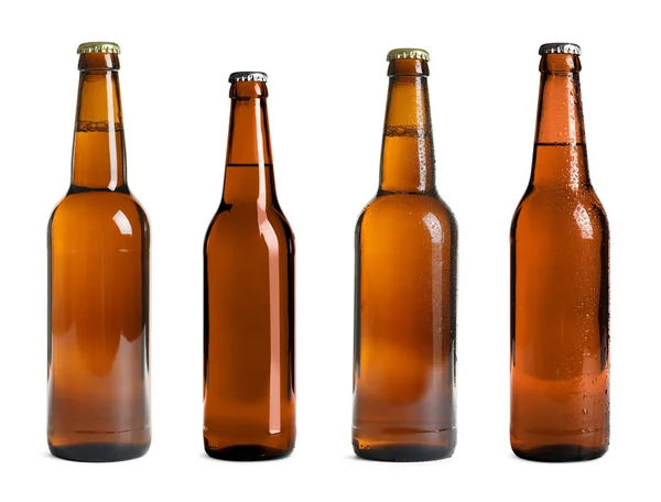 Set Met Bierflesjes Witte Achtergrond — Stockfoto
