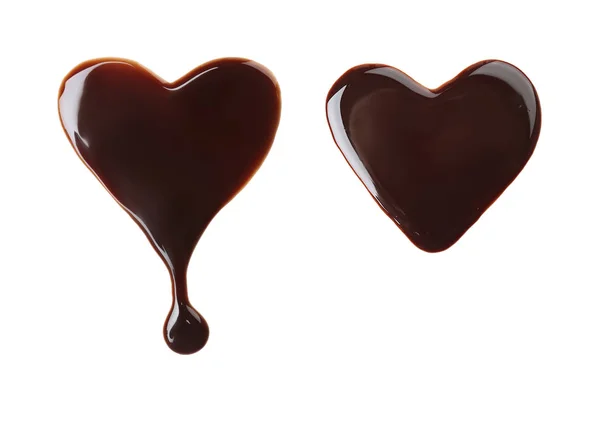 Set Hearts Made Molten Chocolate White Background — Stock Photo, Image