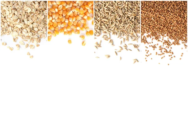 Set Con Diferentes Cereales Con Espacio Para Texto Sobre Fondo —  Fotos de Stock