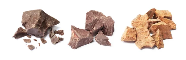 Set Con Diferentes Tipos Delicioso Chocolate Sobre Fondo Blanco — Foto de Stock