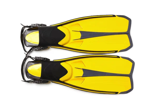 Pair Yellow Flippers White Background Top View — Stock Photo, Image