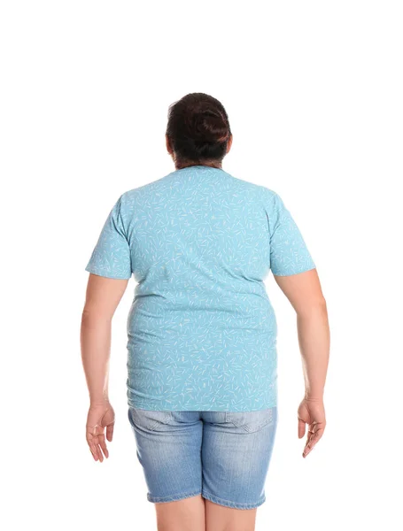 Λίπος Γυναίκα Άσπρο Φόντο Απώλεια Βάρους — Φωτογραφία Αρχείου