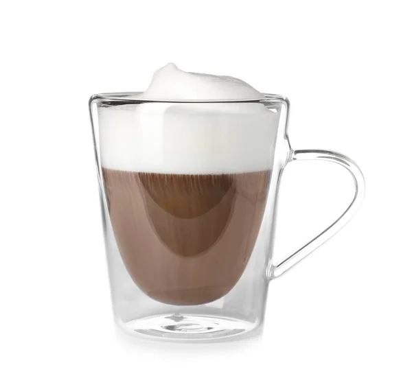 Двойная Стена Стеклянная Чашка Кофе Изолирована Белом — стоковое фото