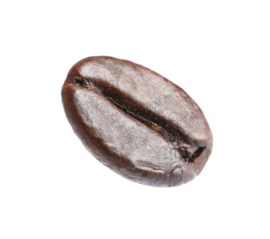 Beyaz arka plan üzerinde tek kavrulmuş kahve çekirdeği