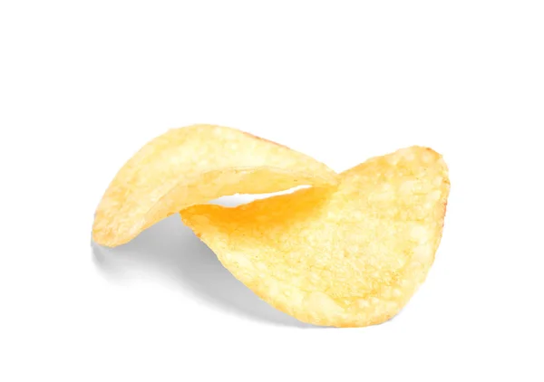 Lekkere Krokante Potato Chips Witte Achtergrond — Stockfoto