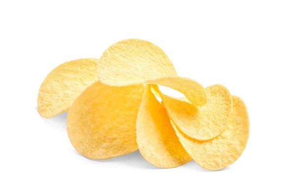 Leckere Knusprige Kartoffelchips Auf Weißem Hintergrund — Stockfoto